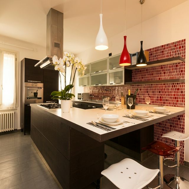 Kitchen with dinner table set